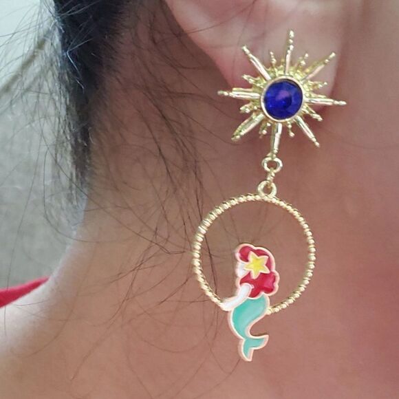 Y2K Disney Ariel Little Mermaid Starfish Ocean Charm Drop Earrings - Picture 5 of 8